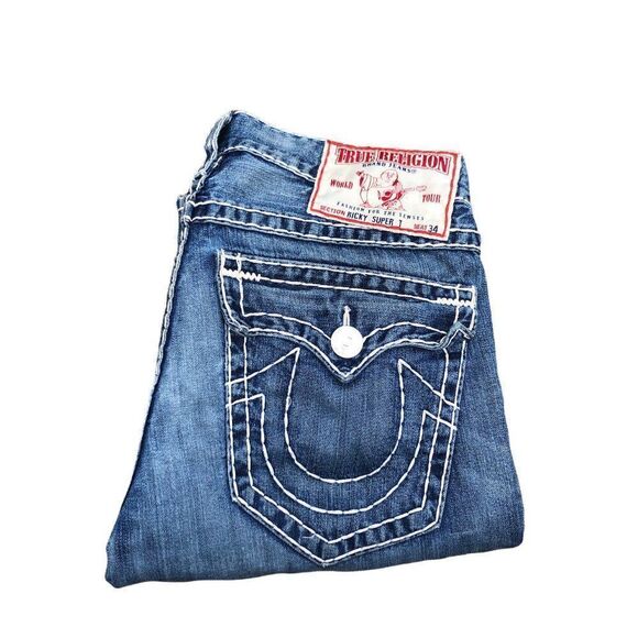 TRUE Religion Jeans Size 33 RICKY SUPER T Blue - Picture 7 of 10